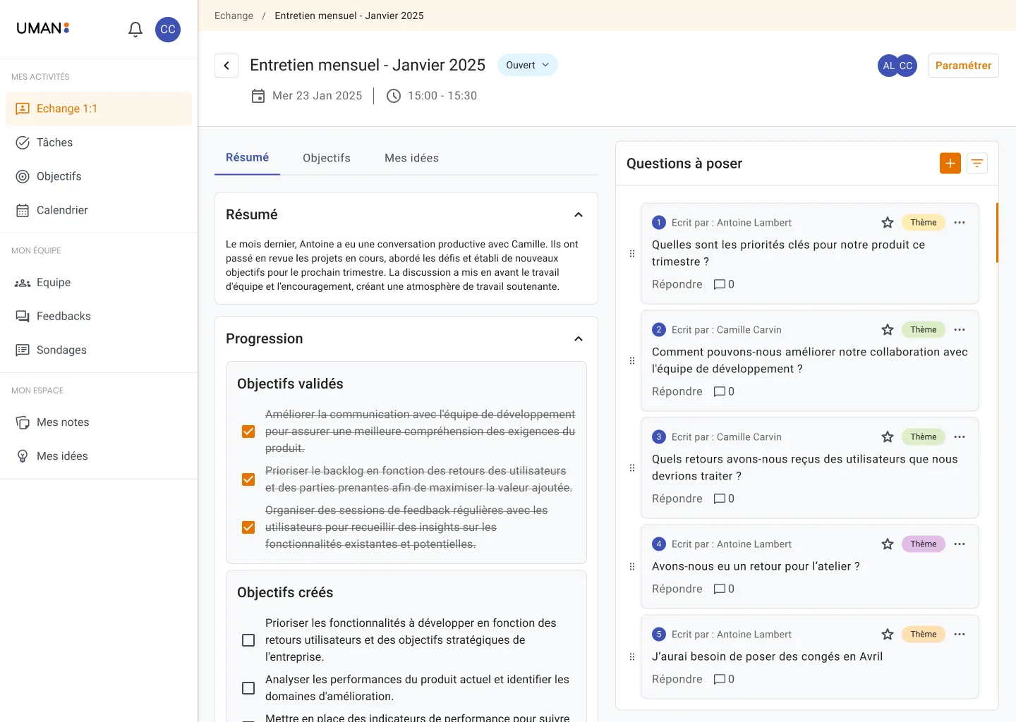 Résumé d'un entretien 1:1 dans U:man