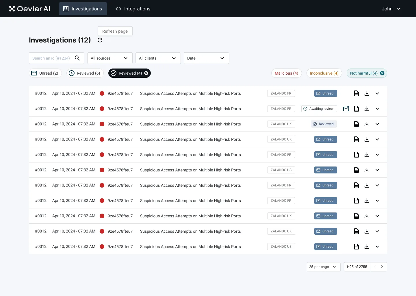 Dashboard Investigations après la refonte