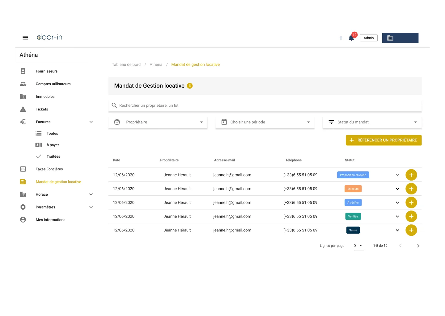 Liste des mandats de gestion dans Door-in