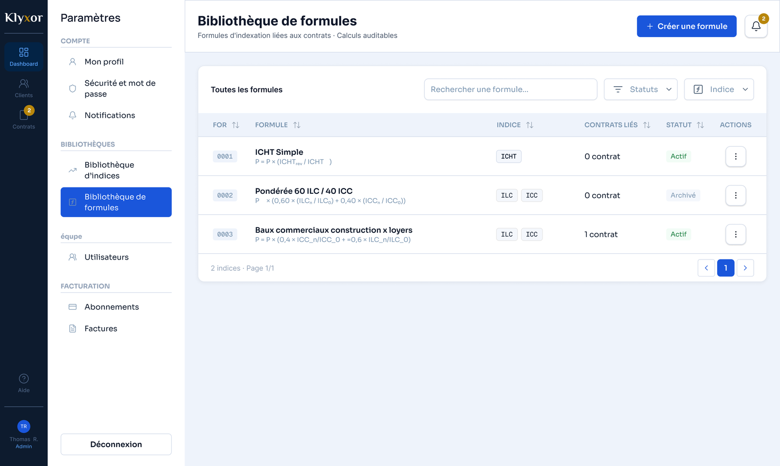 Bibliothèque de formules