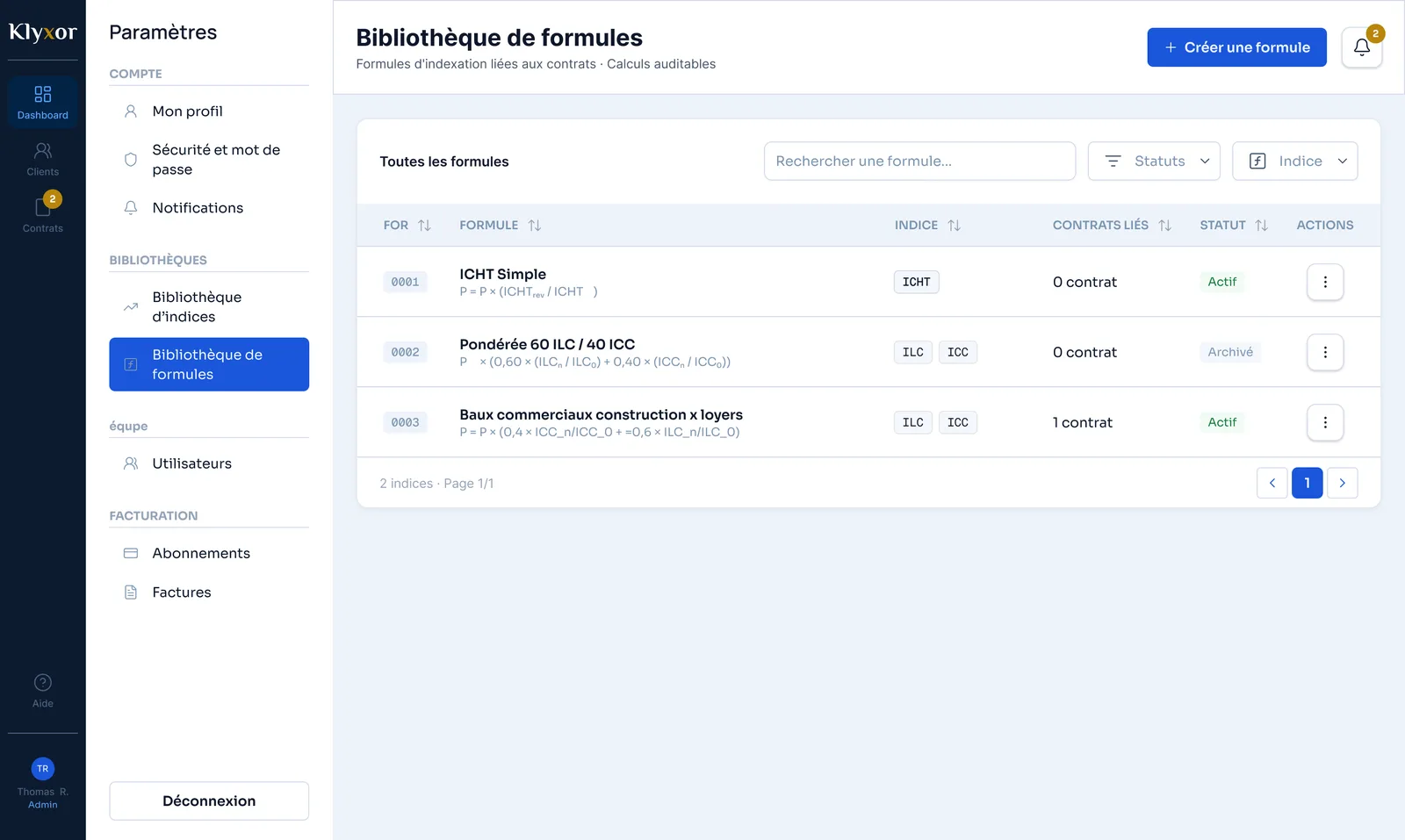 Bibliothèque de formules Klyxor