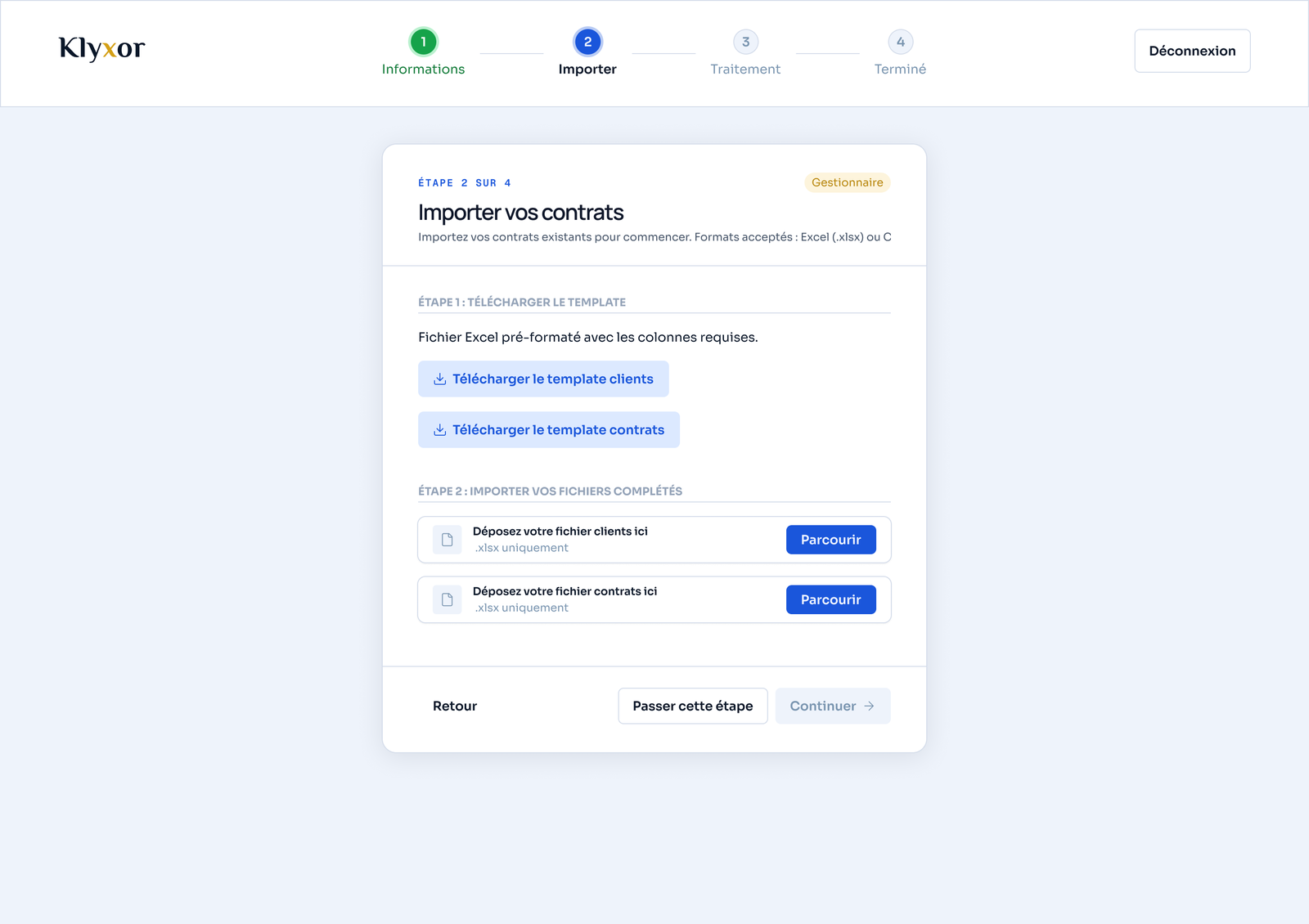 Onboarding : import des contrats