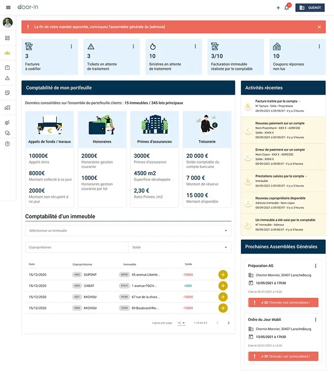 Door-in, tableau de bord gestionnaire