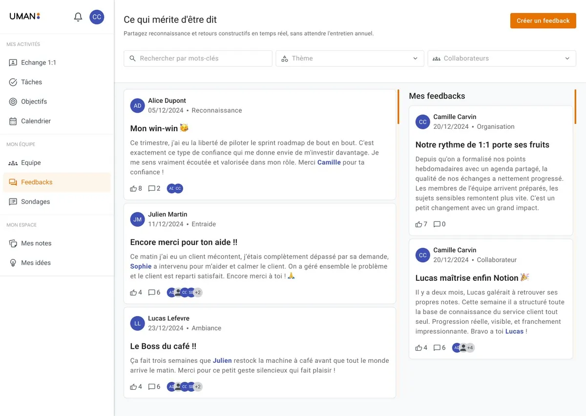 U:man, écran Feedback